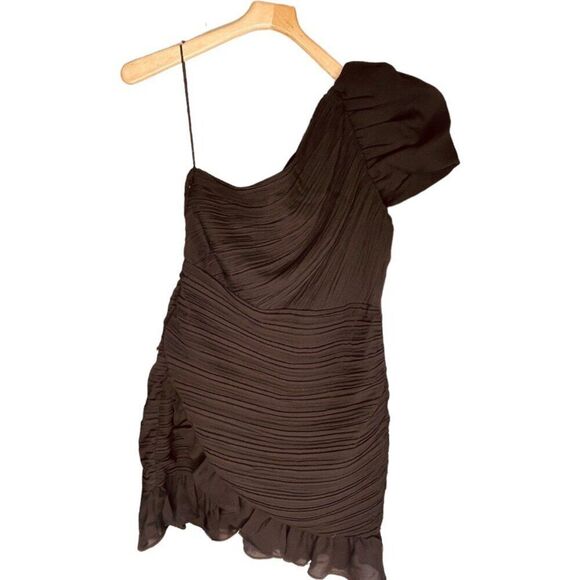 Express | One Puff Shoulder Ruched Ruffle Mini Dress Size M | NWT - Picture 3 of 13